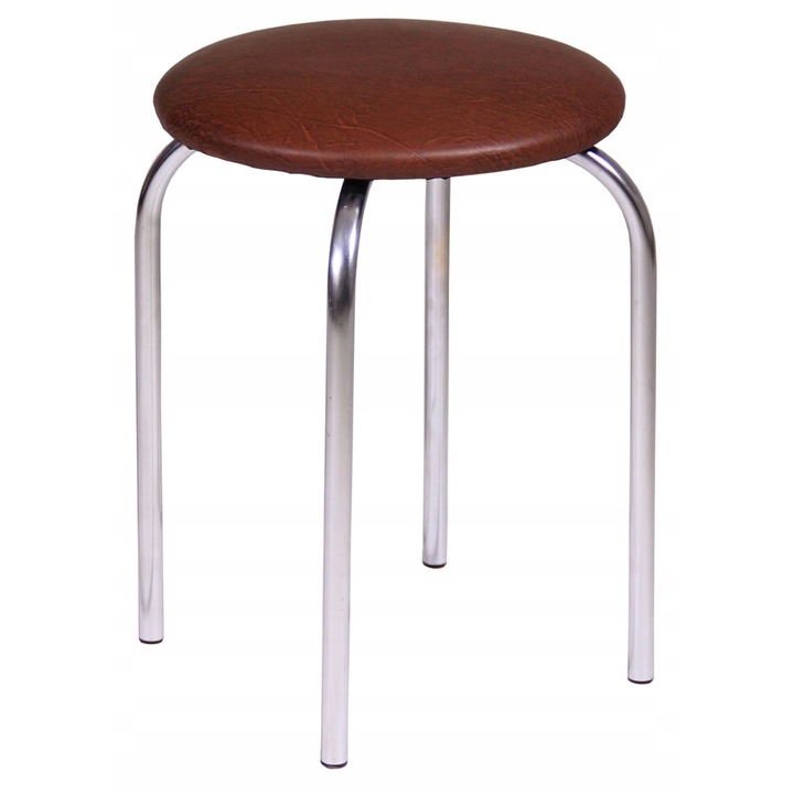 Taboret metalic cu sezut din eco piele, Culoare: Ciemna bronz, Dimensiuni: 35x49cm, Capacitate maxima: 100kg