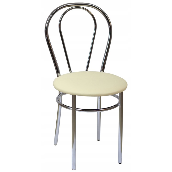 Scaun metalic, Furnitex, cu sezut din ecopiele, bej, 87x41cm