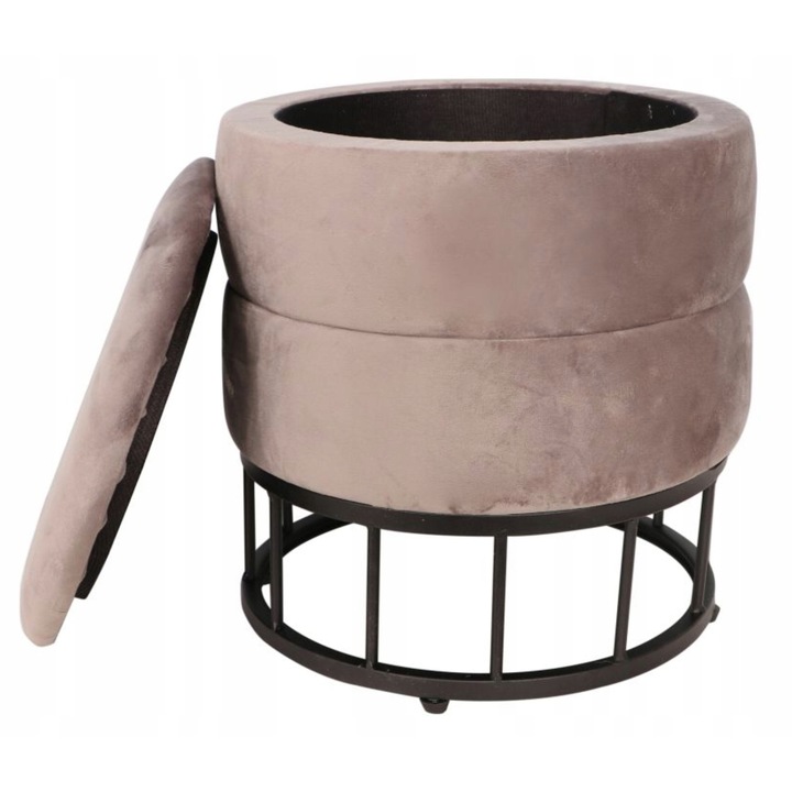 Puf rotund cu sezut, Furnitex, gri, 37x37cm, cu compartiment de depozitare