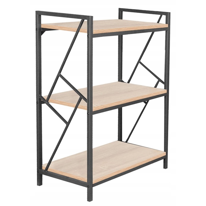 Raft, Furnitex 3 polite, DAB Sonoma, Negru, 60x40x99cm