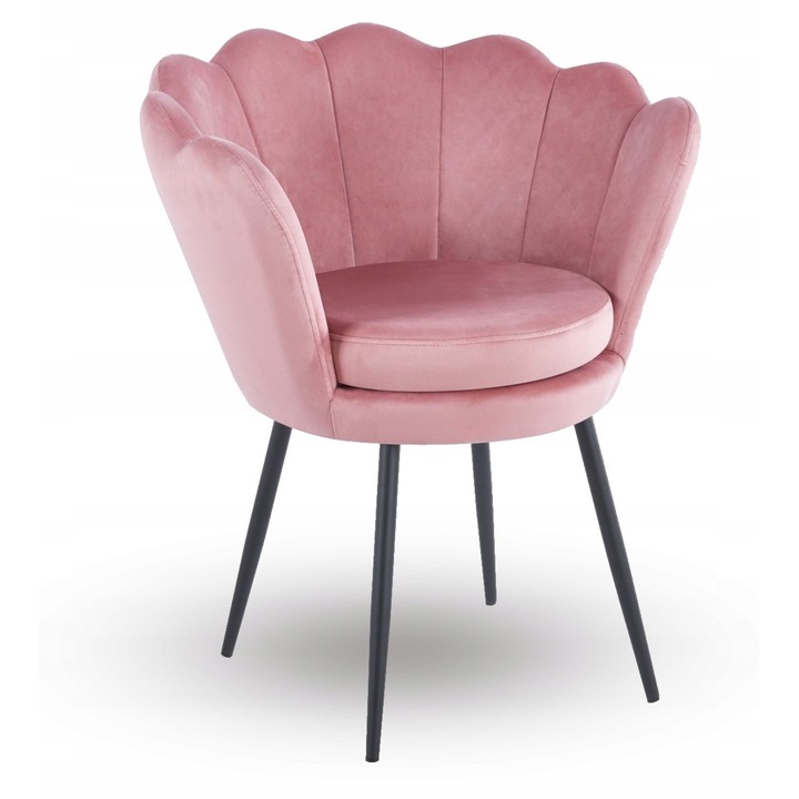 Scaun tapizat roz, Furnitex, picioare metalice negre, 68x42cm, stil modern