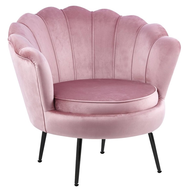 Fotoliu roz, Furnitex, modern, cu picioare negre, dimensiuni 78x78x55cm, pentru salon