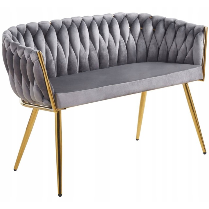 Canapea, Furnitex, gri, catifea, picioare metalice aurii, 114x74cm