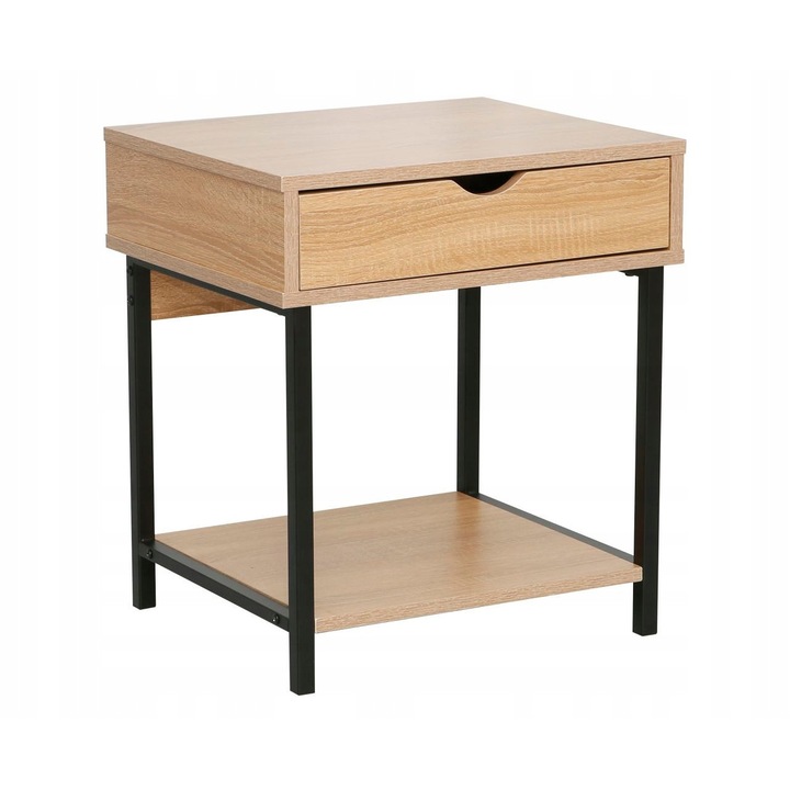 Нощно шкафче, Furnitex, Естествен дъб, Черен метал, 48x40x53см