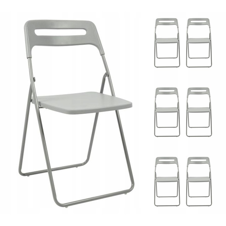 Комплект от 6 сиви, метални, сгъваеми стола за събития, 76x40x42см