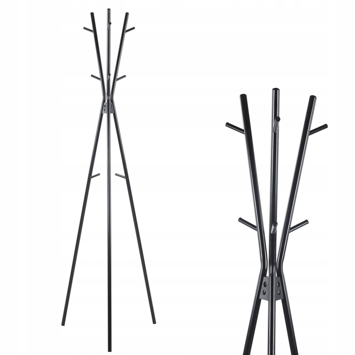 Стойка Furnitex, модел W7-FX, 3 рамена, 9 куки, черна, за офис и дом