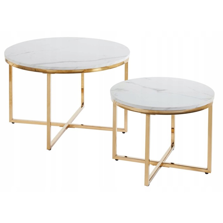 Masa, Furnitex, L22-FX, set 2 piese, alb marmura, 70x50cm