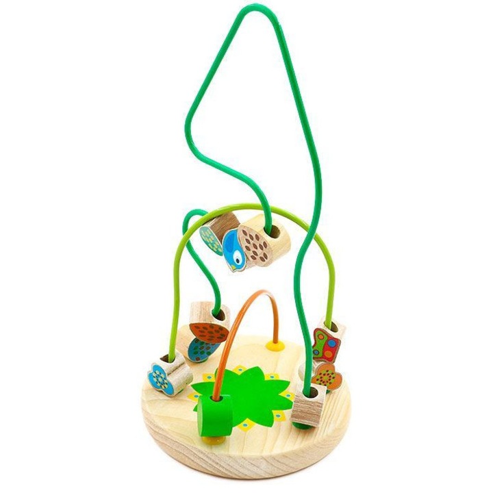 Labirint educativ, LUCY & LEO, 14,5x14,5x28cm, din lemn, cu forme de frunze, pasari si flori