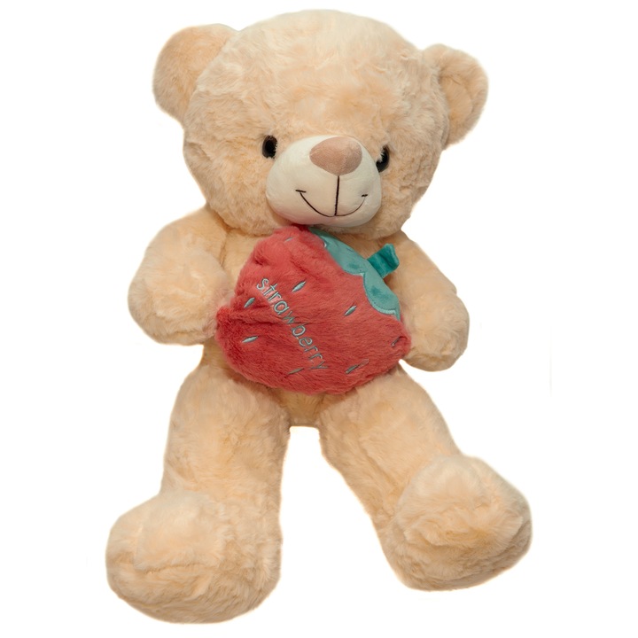 Jucarie de plus Ursulet Crem cu Capsuna, Moale si Catifelat