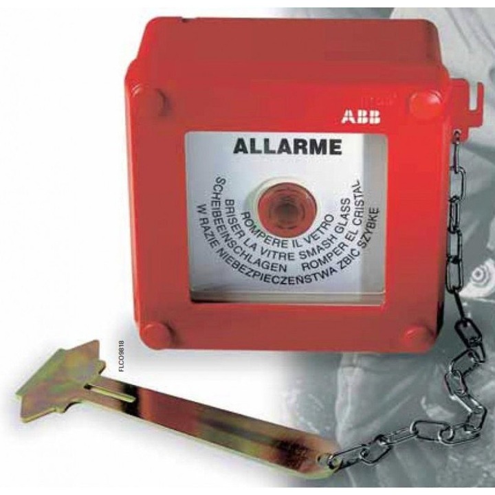 Beépített tűzjelző gomb kalapáccsal, ABB, piros, védőüveggel