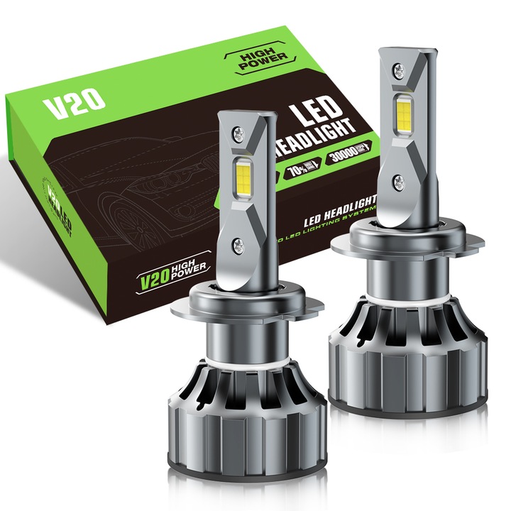 Set 2 Becuri LED H7 Canbus 120W – 12000 LM, 6000K Alb Rece, V20