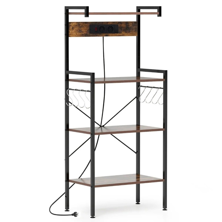 Raft de bucatarie cu priza si 8 carlige S - maro, 4 niveluri