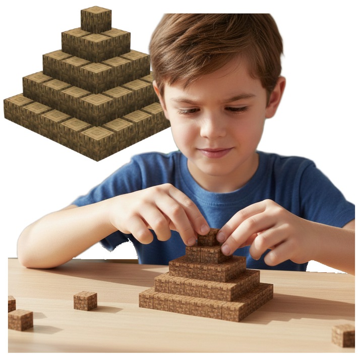 Set de constructie Creative World, 50 blocuri din lemn, magnetice, 2cm, pentru copii 3+