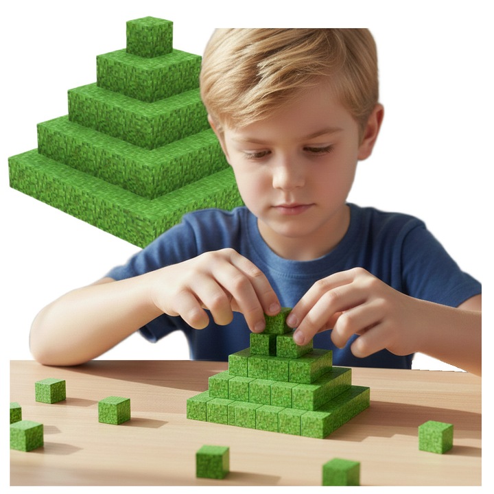 Seturi de constructie, Poszukiwacze Frajdy, Klocki Magnetice Trawa, 50 elemente, 2cm, verde