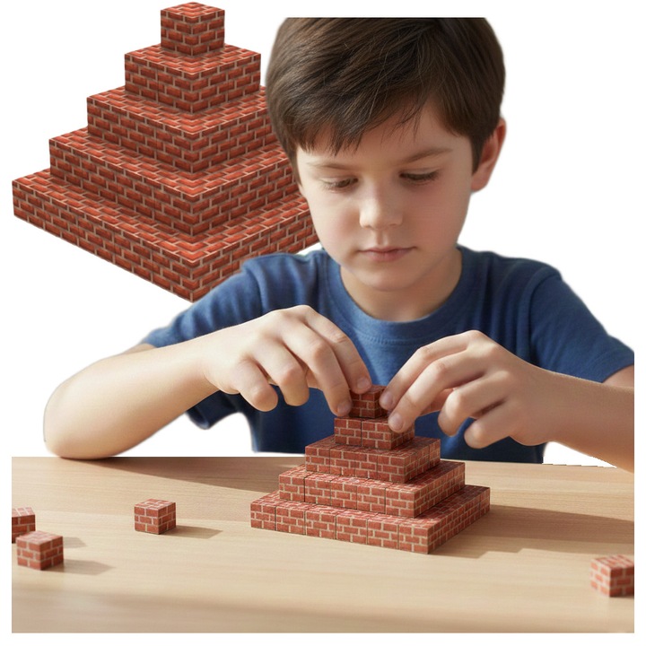 Set de constructie Creative World, 50 blocuri magnetice, 2cm, inspirat Minecraft