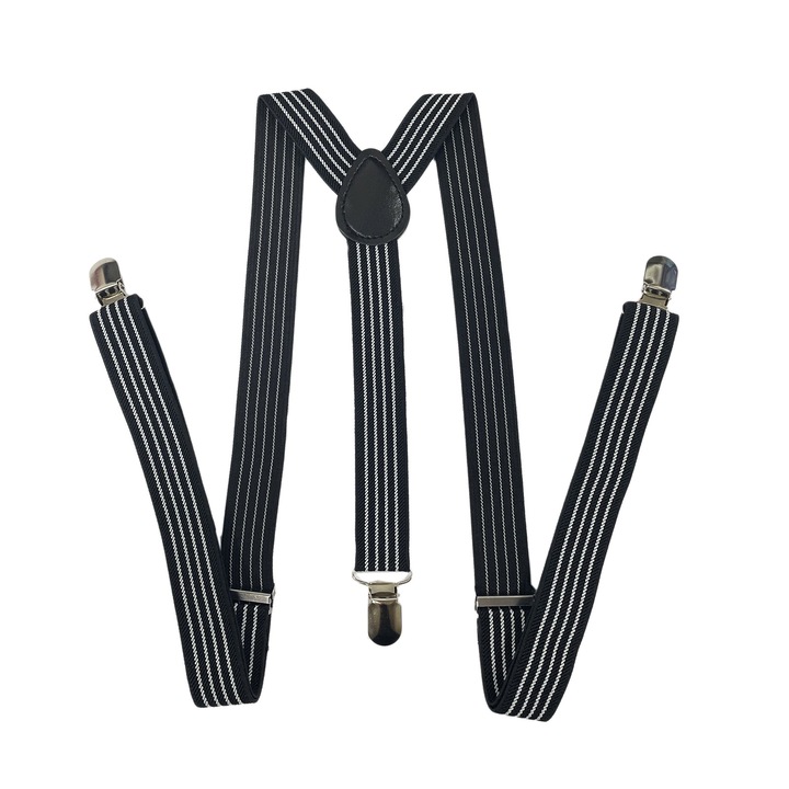 Мъжки тиранти RDWESZOD, черно-бели райета, регулируеми, 75x2.5см