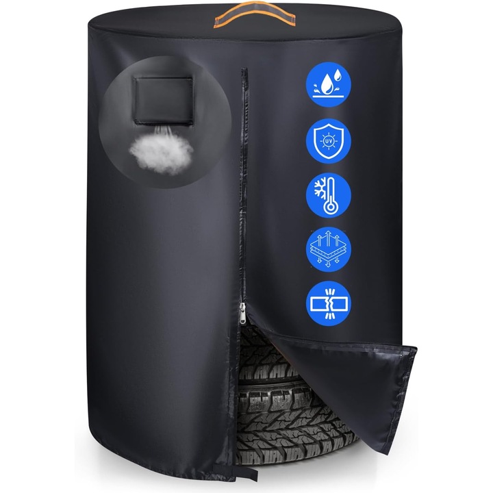 Huse Roti Wacorresi, Защитно покривало за комплект автомобилни гуми, 85x120см, Побира 4 гуми до 30 инча, Водоустойчив материал, Защита от слънце, За транспорт и съхранение, черно