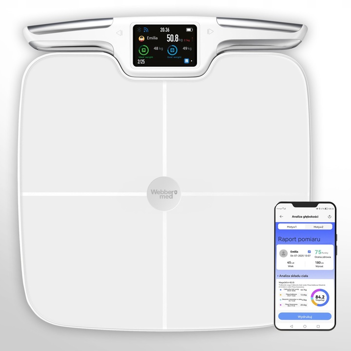 Cantar inteligent de baie Webber PRO+, analiza avansata a corpului, conectivitate WiFi si Bluetooth, 35,3x37,5x3,5cm