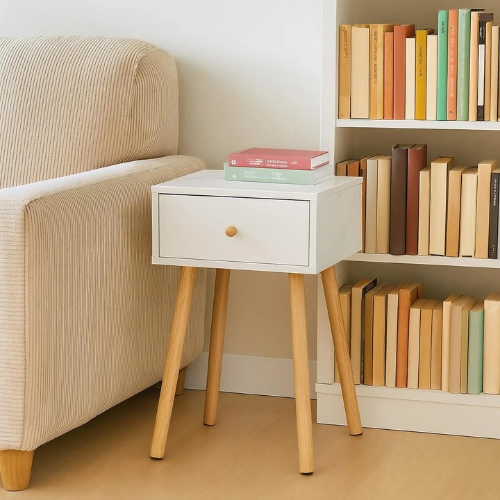 Noptiera cu efect de marmura cu sertar de depozitare