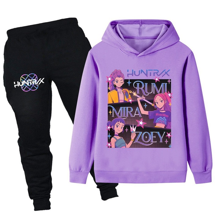 Set trening copii, Model Kpop Witcher Girls, hanorac cu maneca lunga mov