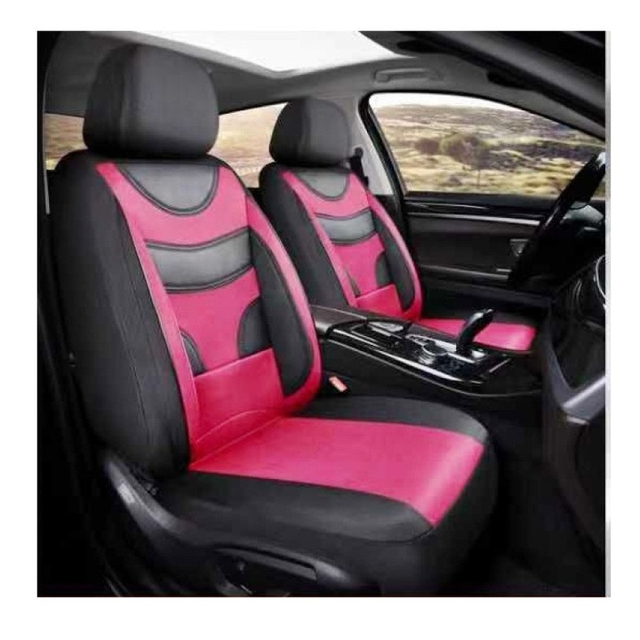 Huse Auto Universale 11 Piese fractionate Negru cu Rosu Compatibile Scaune Fata si Spate