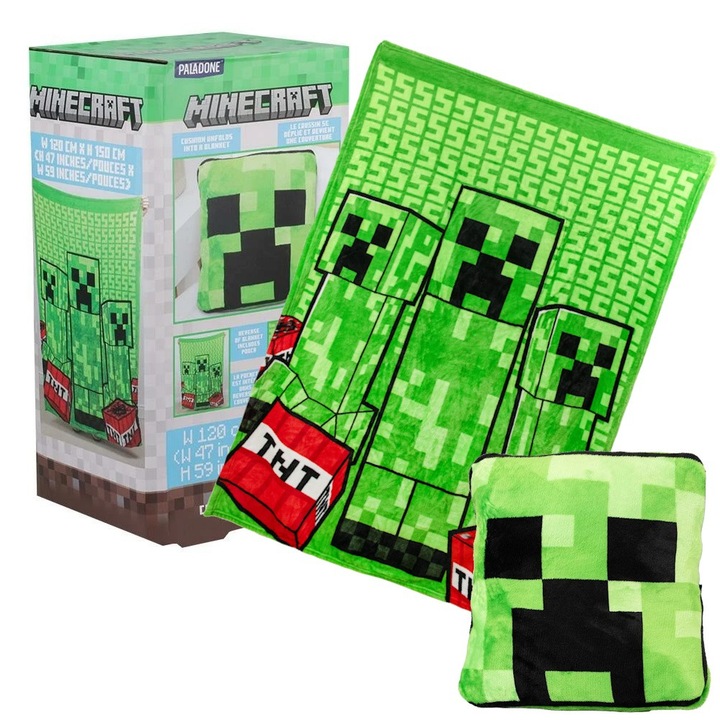 Set patura/perna copii, Paladone, Verde, Cu print Minecraft