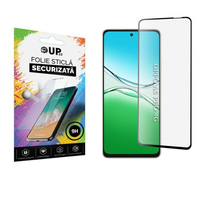 Folie Sticla Securizata Upzz® Compatibila Cu Oppo A5 Pro 4G / A5 Pro 5G, Transparenta Cu Rama Neagra, Full Glue