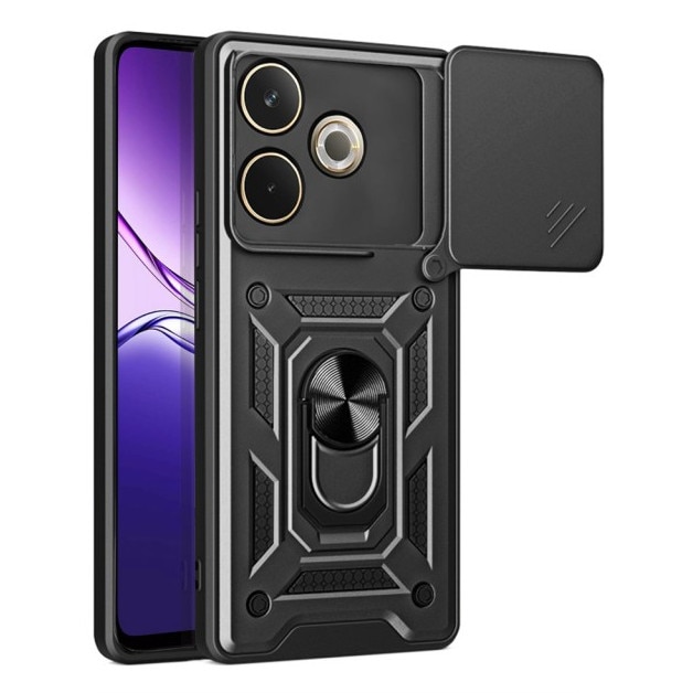 Husa Spate Upzz® Camshield Compatibila Cu Oppo A5 Pro 4G / A5 Pro 5G, Protectie La Camere, Inel Metalic, Stand - Negru