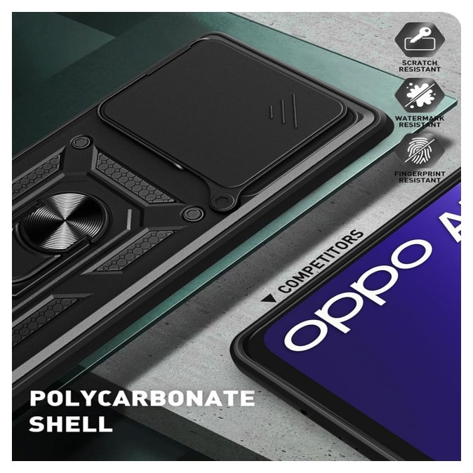 Husa Spate Upzz® Camshield Compatibila Cu Oppo A5 Pro 4G / A5 Pro 5G, Protectie La Camere, Inel Metalic, Stand - Negru
