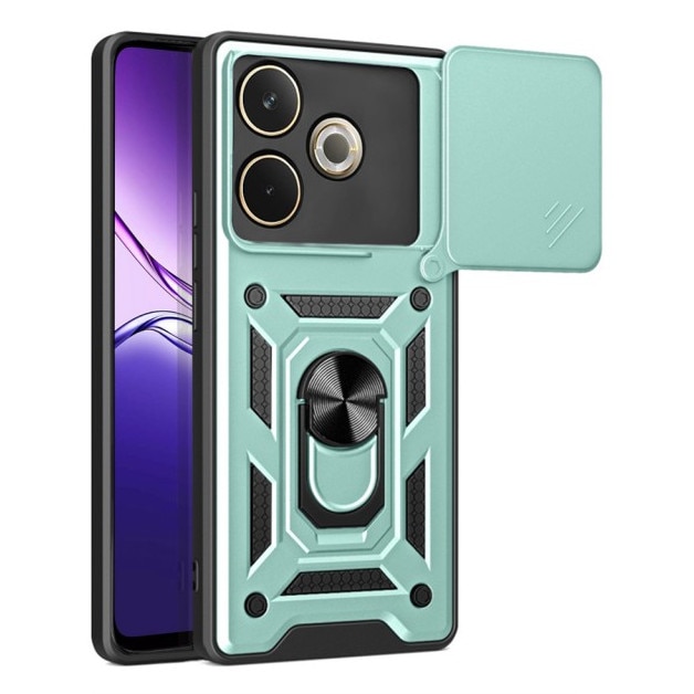 Husa Spate Upzz® Camshield Compatibila Cu Oppo A5 Pro 4G / A5 Pro 5G, Protectie La Camere, Inel Metalic, Stand - Verde