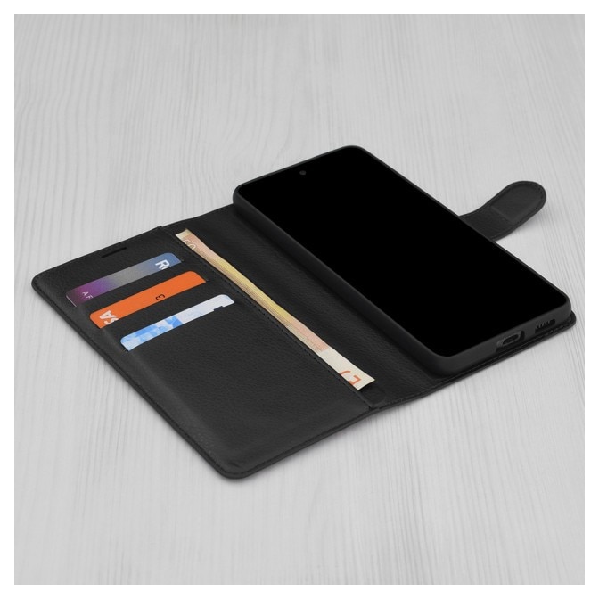 Husa Upzz® Leather Folio Compatibila cu Motorola Edge 60 PRO, Magnet, Suport Card - Black