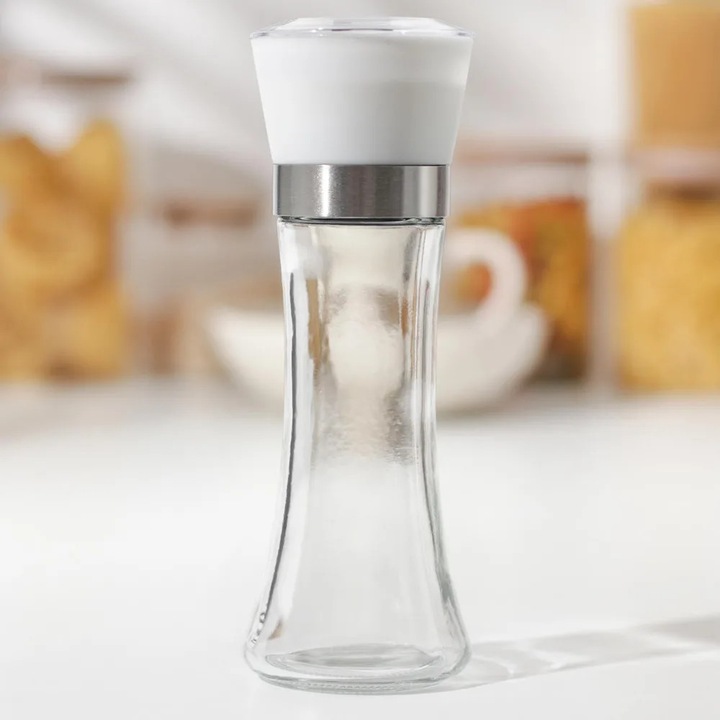 ABYZ 180ml Kézi Só- és Borsőrlő – Elegáns Fehér Design, Granuláció Beállítás, 19x6.5cm