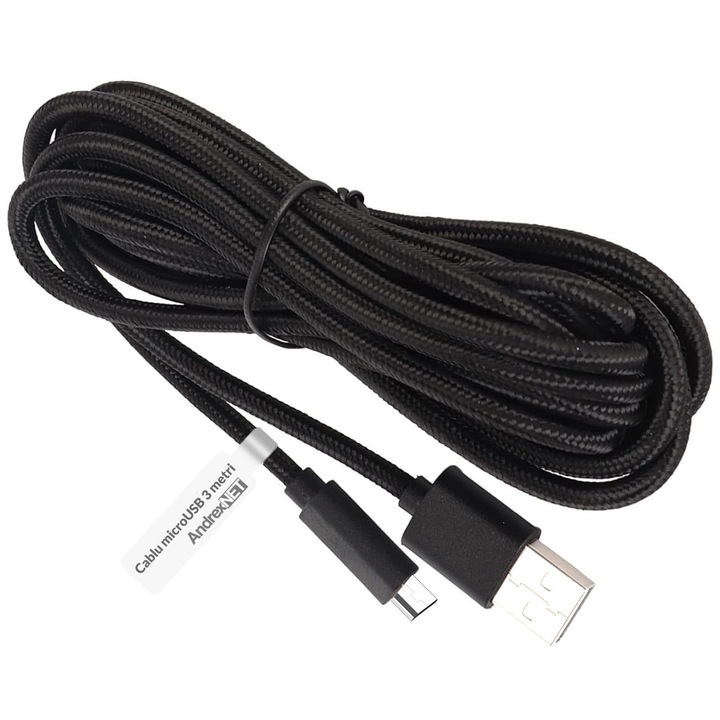 Cabluri de date si incarcare AndrexNET, microUSB, negru textil, 3 metri