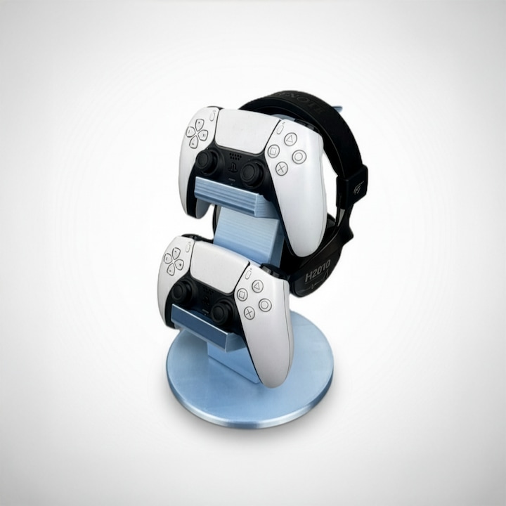 Стойка за два контролера PS5 и слушалки, органайзер, небесносин