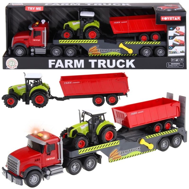 Camion cu remorca si tractor, Nobo Kids, Rosu