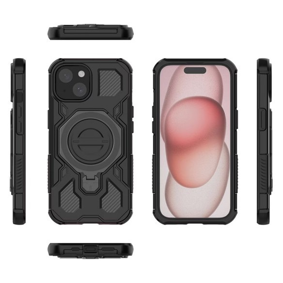 Husa Upzz® Carbon Shield Compatibila Cu Xiaomi Redmi 15 4G / 5G, Inel Magnetic Si Stand, Super Protectie - Pink