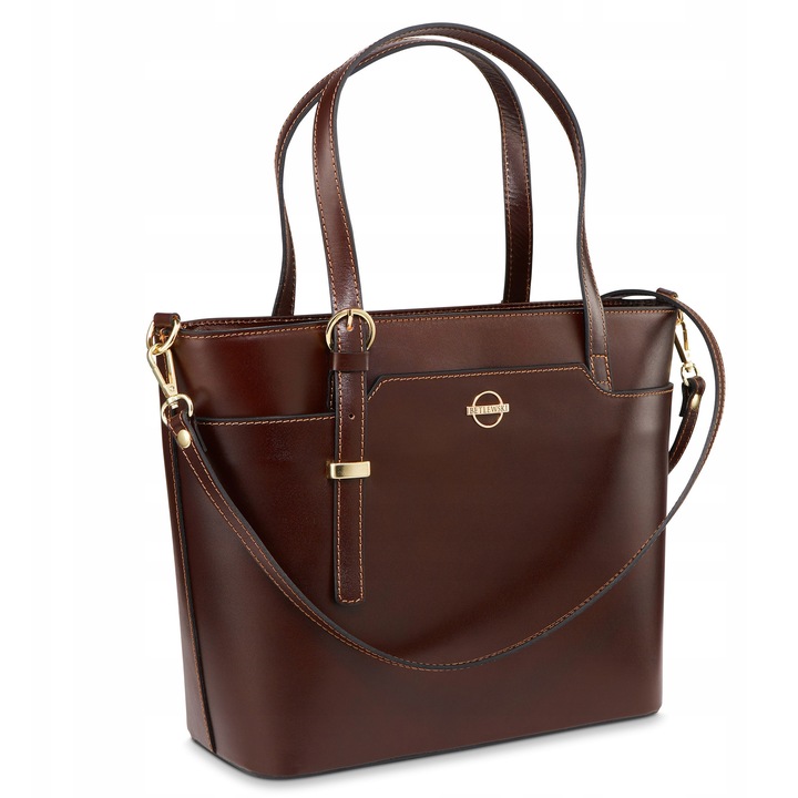 Női válltáska, Betlewski, Vivienne modell, valódi bőr, barna színű, mérete 30x27.5x12.5cm, eredetiségi tanúsítvánnyal.