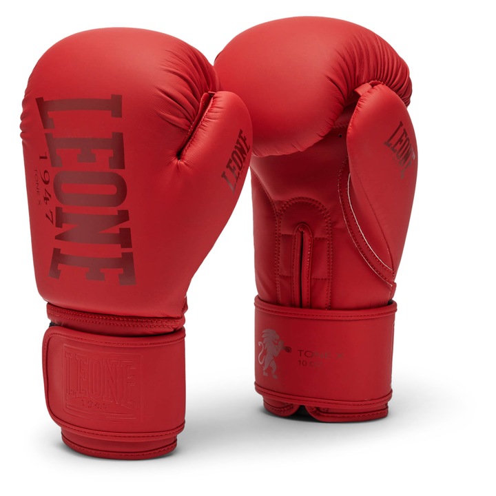 Manusi de box Leone1947 Tone X, roșu mat, 12oz, design clasic, închidere Velcro