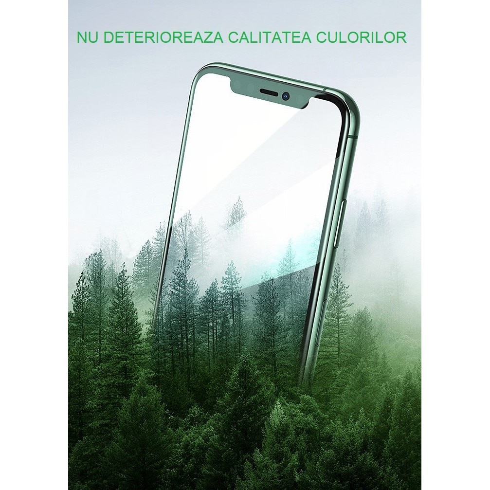 Folie de Sticla Securizata pentru Apple iPhone 15, Lumina Verde Anti-Blue Ray, Auto-Aplicare, Protec