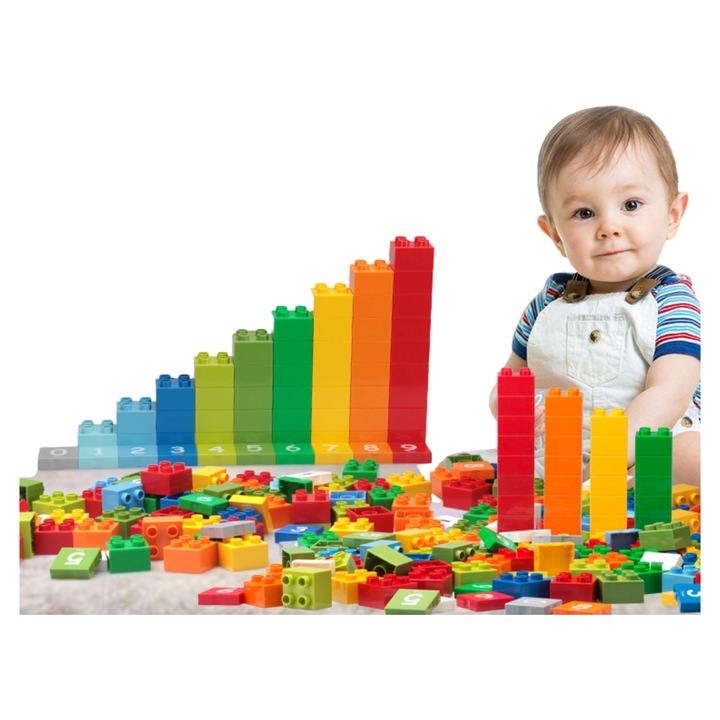 Set de constructie, Innoliving, 56 blocuri + 10 carti, pentru invatarea numarului, 3+ ani
