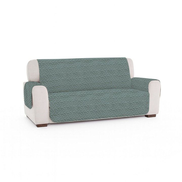 Калъф за диван 3 места тип капитонирана покривка ултразвукова, NufJoy®, 190x200 см, със странични части 55x62 см, Двулицев, Защита от петна и износване, Устойчив микрофибър, Сив