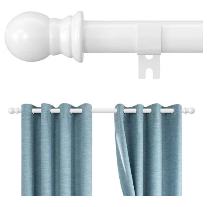 Bara de Perdea Extensibila INFLATION, 76-147 cm, 25 mm, Alb Lucios, Metalica cu Capete Rotunde, Montaj pe Perete, Set 4 Segmente + 1 Segment