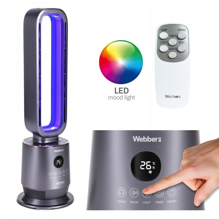 Webber Hőlégfúvó, 2000 W, 3 mód, fekete, 81.3x24.6x24.6cm