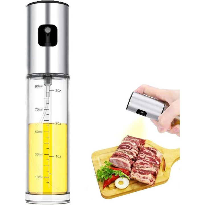 Pulverizator de ulei 7LIFE, inox 304 și sticlă transparentă, 100ml, reutilizabil, ușor de curățat