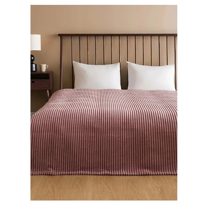 Patură Cocolino Groasă, Kludoo, Roz pudra, 200x230 cm, Material de Înaltă Calitate, Dimensiuni Generoase