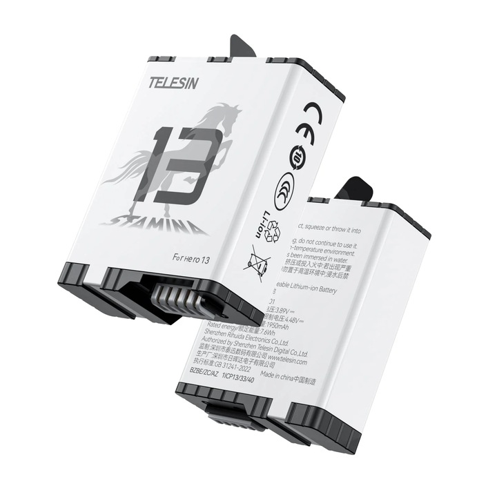 Baterie Enduro TELESIN, Baterie Rezistenta la Temperaturi Scazute cu Durata Lunga de 1950mAh, pentru GoPro Hero 13, Accesorii Camera de Actiune, 1 pachet