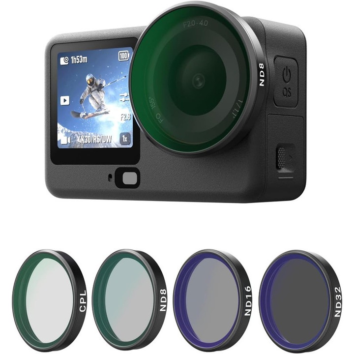 Kit Filtre CPL ND TELESIN pentru DJI Osmo Action 6, Pachet 4 Filtre CPL ND8 ND16 ND32 pentru Action 6, Filtru Densitate Neutra Polarizant cu Prindere Rapida, Sticla Optica HD/Filtre cu Tratament Multi-Strat, Accesorii Combo pentru Creatori