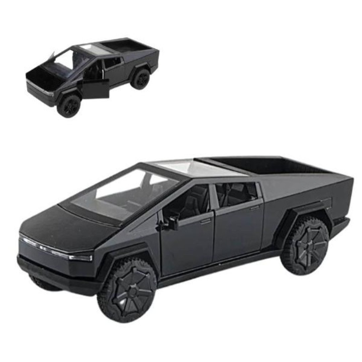 Masina Metalica tip Tesla Cybertruck, Sunete si Lumini, Usi Mobile, Functie Pull-Back, 15cm, Negru