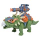 Jucărie Interactivă Dinozaur LuxAndra, Triceratops cu Mers Automati, Sunete și Lumini, Verde cu Albastru, Set cu Tun cu Proiectile cu Ventuze