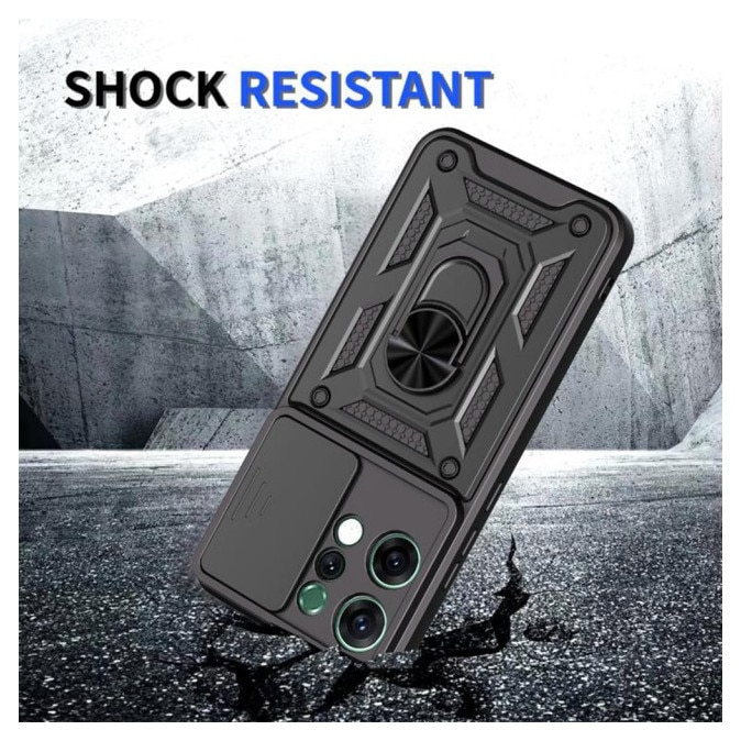 Husa Spate Upzz® Camshield Compatibila Cu Oppo Reno14 F / 14 FS 5G, Protectie La Camere, Inel Metalic, Stand - Negru
